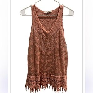 Haute Monde Dusty Mauve Lace & Crochet Floral Sheer Top Size M